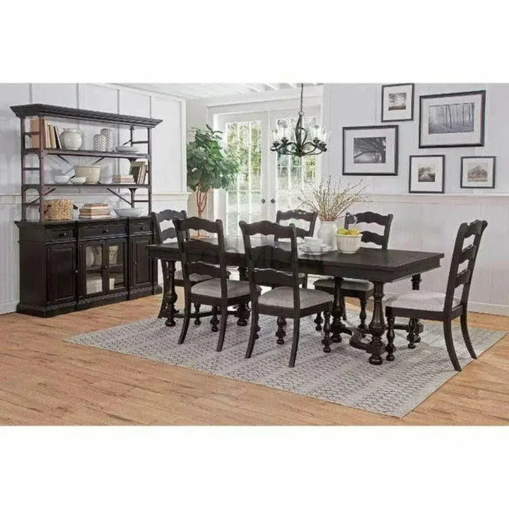 Large Black Extendable Dining Table Seats 10-Dining Tables-Sunny D-LOOMLAN
