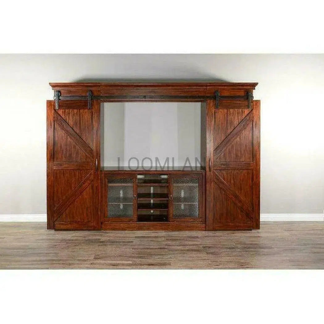 Large Wood Entertainment Wall Unit Barn Doors