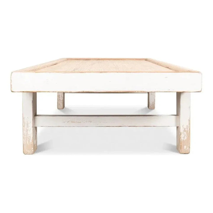 Large Wood Panel Coffee Table Antique White - LOOMLAN - Sarreid - Coffee Tables