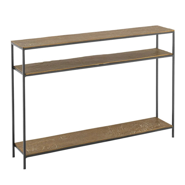 Lathi Brass Antique Modern Console Table-Console Tables-Currey & Co-LOOMLAN