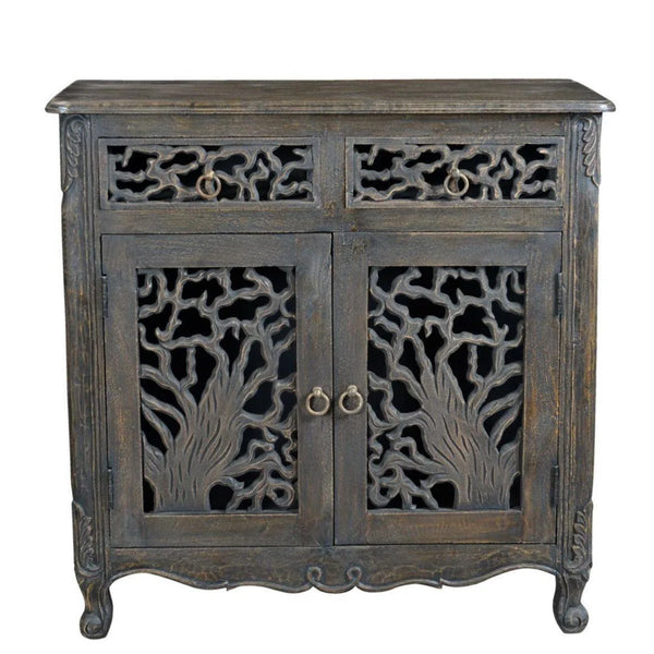Lawrence 35 inches Black Carved Storage Cabinet Accent Cabinets LOOMLAN By LOOMLAN
