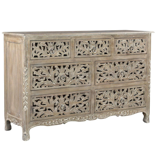 Lawrence 57 inches Gray Floral Carved Dresser Dressers LOOMLAN By LOOMLAN