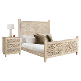 Lawrence 65 inches White Floral Carved Queen Bed Beds LOOMLAN By LOOMLAN