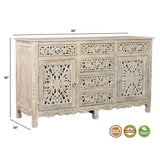 Lawrence 66 inches Floral Carved Sideboard in Distressed White Sideboards LOOMLAN By LOOMLAN