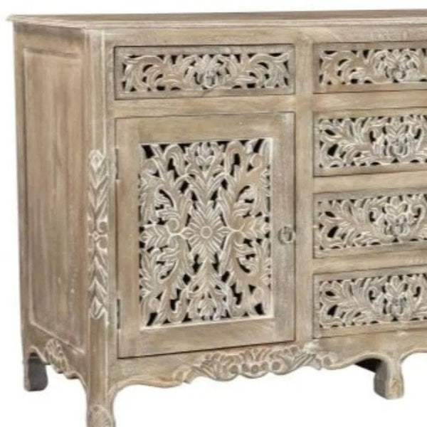 Lawrence 66 inches Gray Floral Carved Sideboard Sideboards LOOMLAN By LOOMLAN