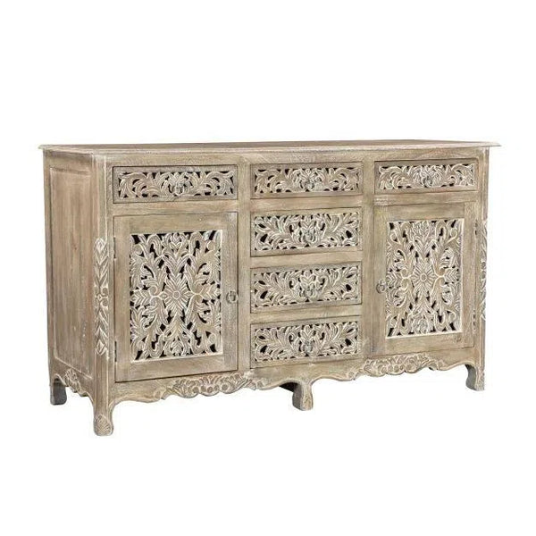 Lawrence 66 inches Gray Floral Carved Sideboard Sideboards LOOMLAN By LOOMLAN