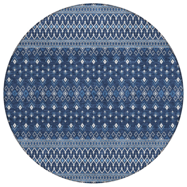 Lazy Rivers Blue Washable Indoor-Outdoor Rug