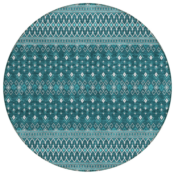 Lazy Rivers Teal Washable Indoor-Outdoor Rug