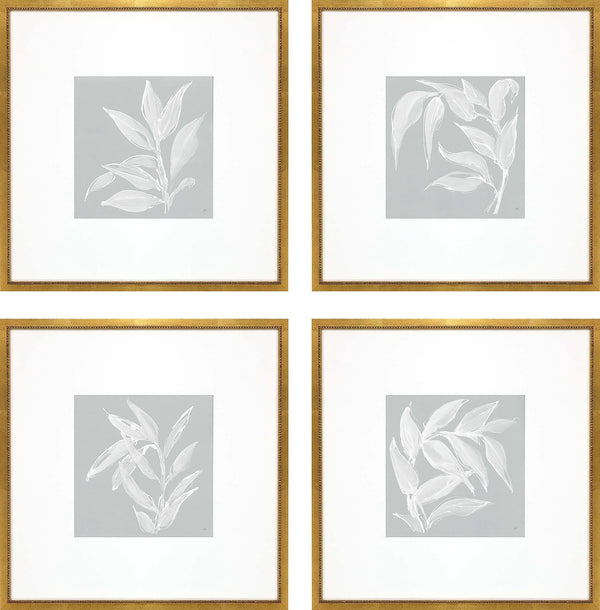 Leaf Study Wood Blue Framed Wall Art 4PC