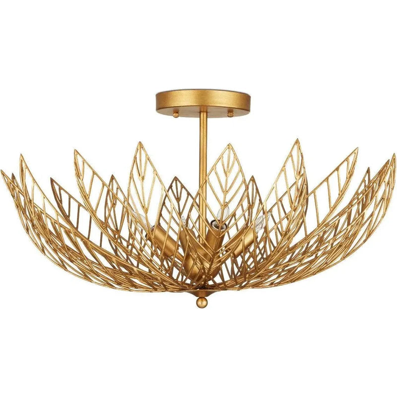 Leaflace Iron Gold Semi-Flush Mount-Flush Mounts-Currey & Co-LOOMLAN