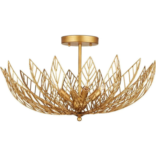 Leaflace Iron Gold Semi-Flush Mount-Flush Mounts-Currey & Co-LOOMLAN