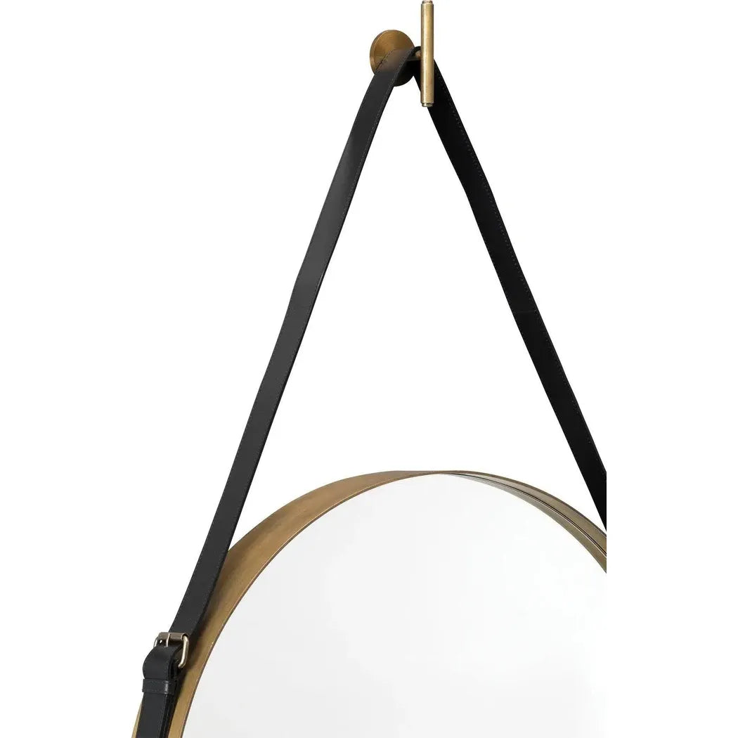 Leather Strap Round Gold Mirror - Large