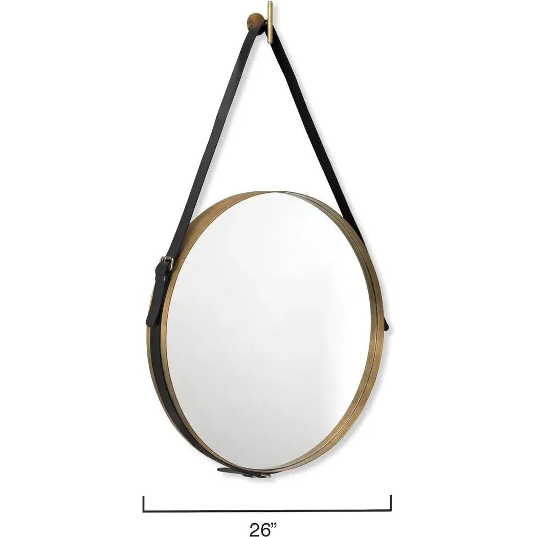 Leather Strap Round Gold Mirror - Large