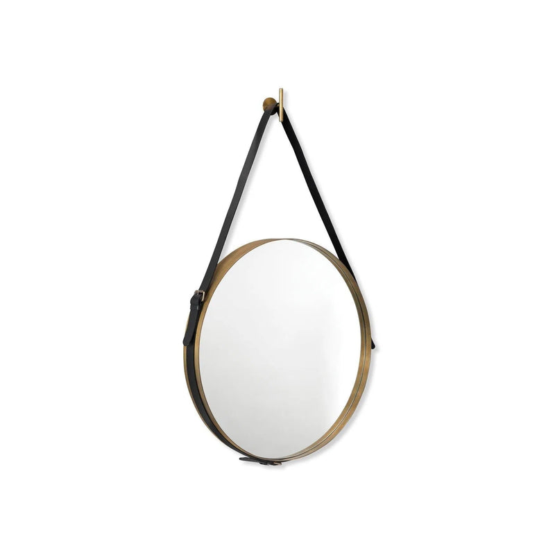 Leather Strap Round Gold Mirror - Large Wall Mirrors LOOMLAN By Jamie Young