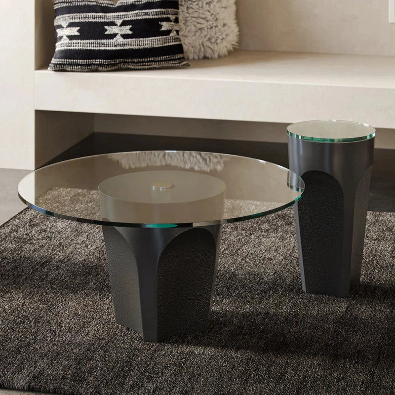 Lemy Modern Glass Steel Cocktail Table-Coffee Tables-Currey & Co-LOOMLAN