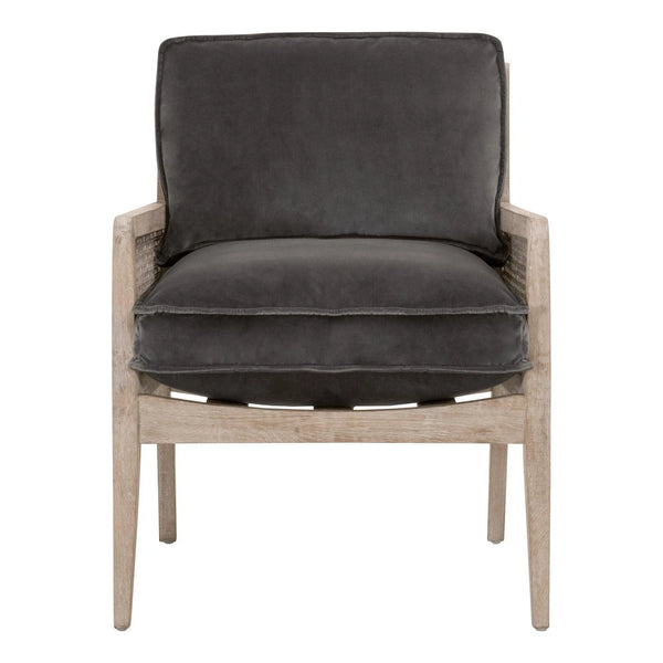Leone Club Chair Dark Dove Velvet Oak Wood and Cane Club Chairs LOOMLAN By Essentials For Living