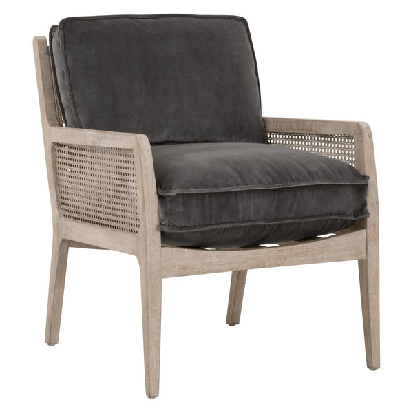 Leone Club Chair Dark Dove Velvet Oak Wood and Cane Club Chairs LOOMLAN By Essentials For Living
