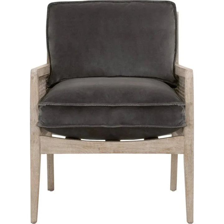 Leone Club Chair Gray Velvet Oak Wood & Cane - LOOMLAN - Essentials For Living - Accent Chairs