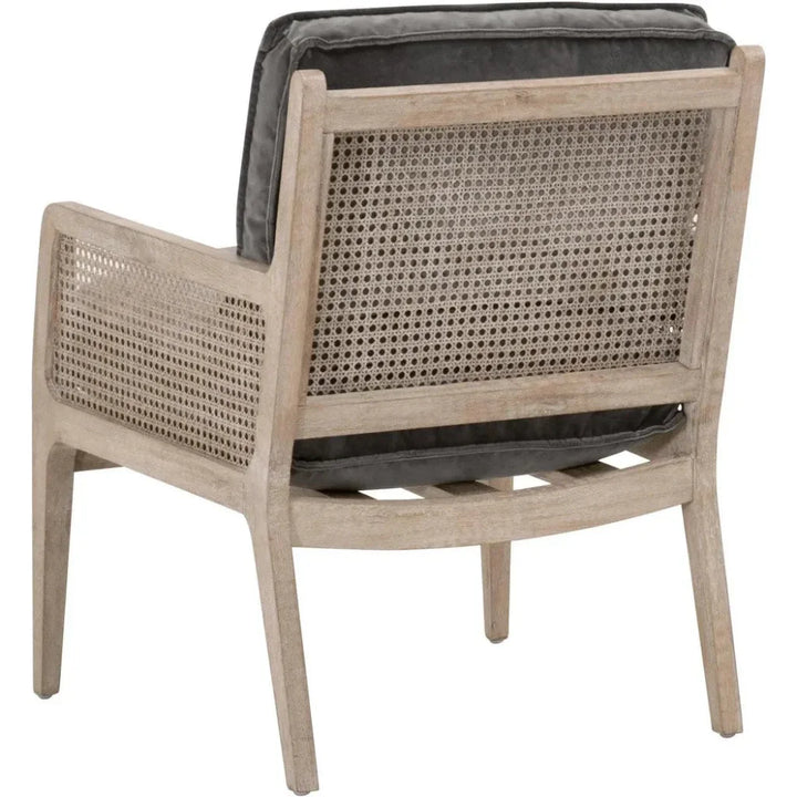 Leone Club Chair Gray Velvet Oak Wood & Cane - LOOMLAN - Essentials For Living - Accent Chairs