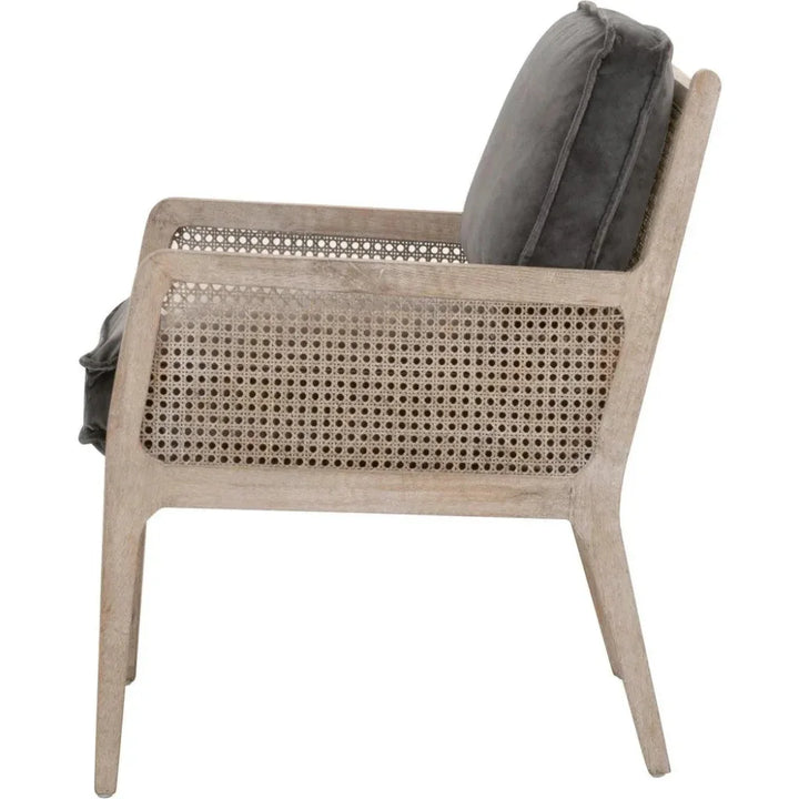 Leone Club Chair Gray Velvet Oak Wood & Cane - LOOMLAN - Essentials For Living - Accent Chairs