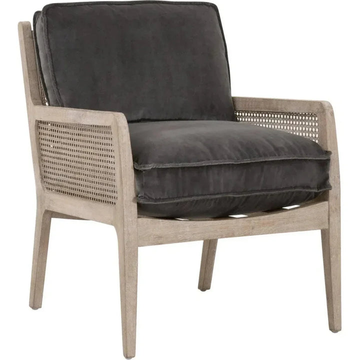 Leone Club Chair Gray Velvet Oak Wood & Cane - LOOMLAN - Essentials For Living - Accent Chairs
