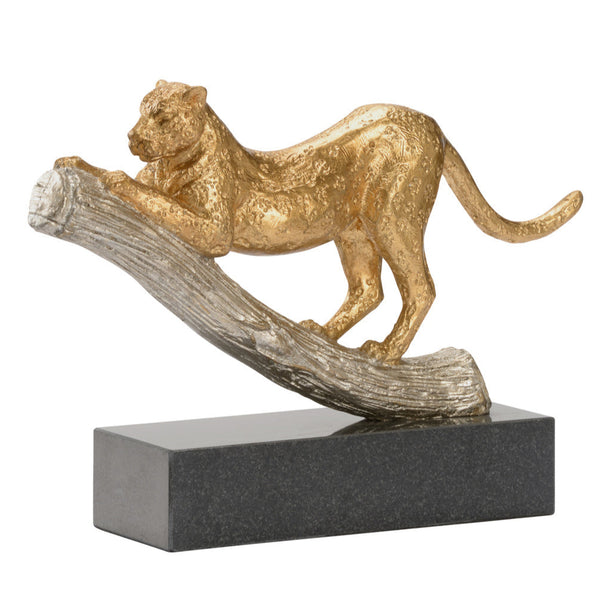 Leopard On The Hunt Gold Statue