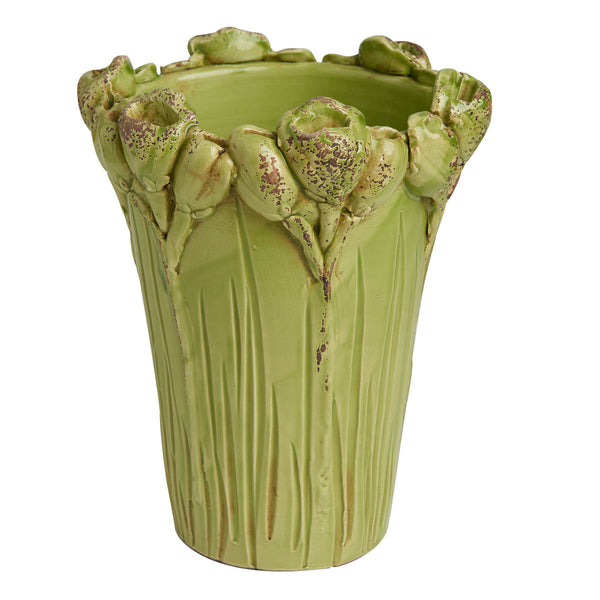Les Fleur Green Ceramic Flower Vase
