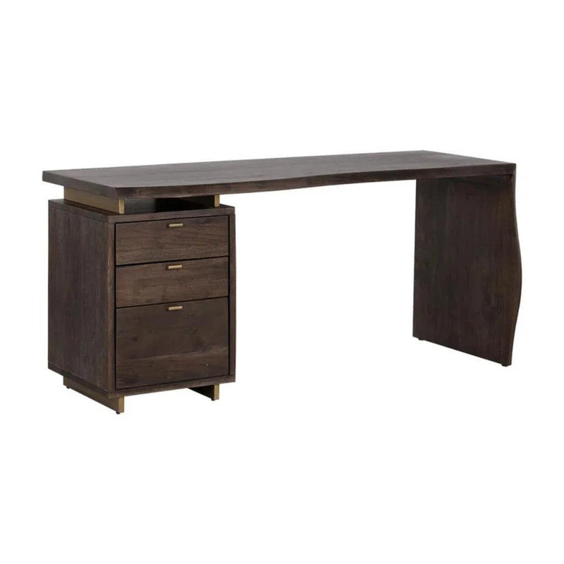 Lewis Wooden Desk with Three Drawers-Home Office Desks-SUNPAN-Dark Brown-LOOMLAN