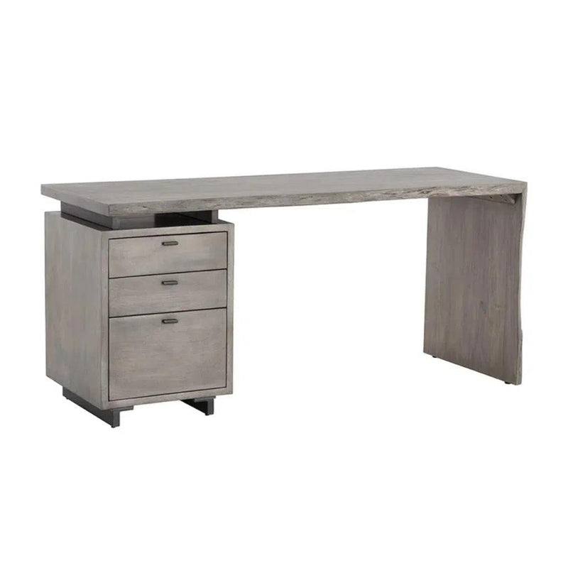 Lewis Wooden Desk with Three Drawers-Home Office Desks-SUNPAN-Grey-LOOMLAN