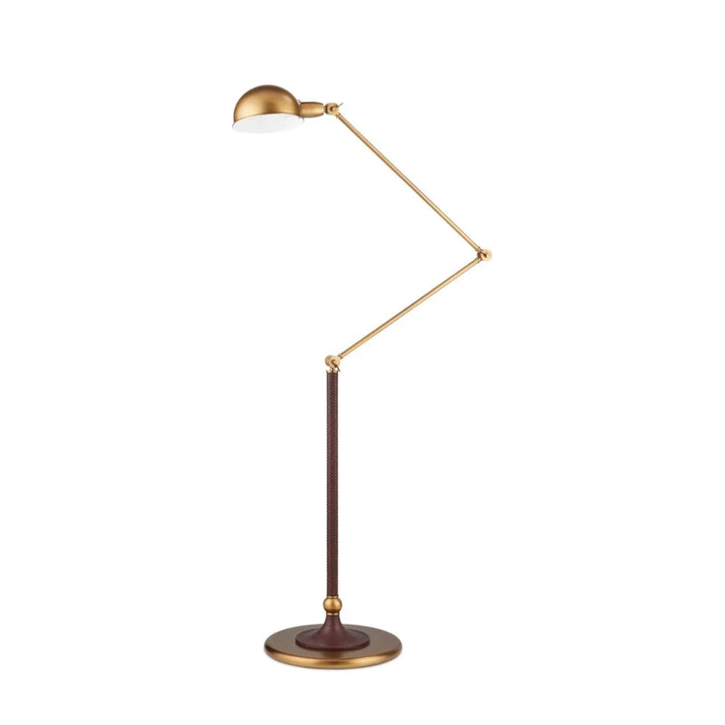 Libretto Faux Leather Adjustable Brass Arm Floor Lamp