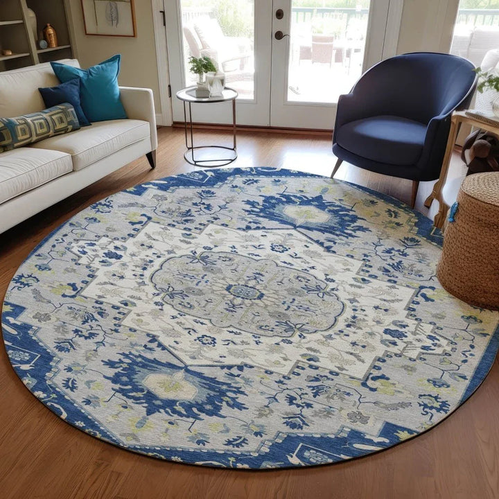 Lidia Blue Washable Indoor-Outdoor Rug-Outdoor Rugs-LOOMLAN Rugs-LOOMLAN