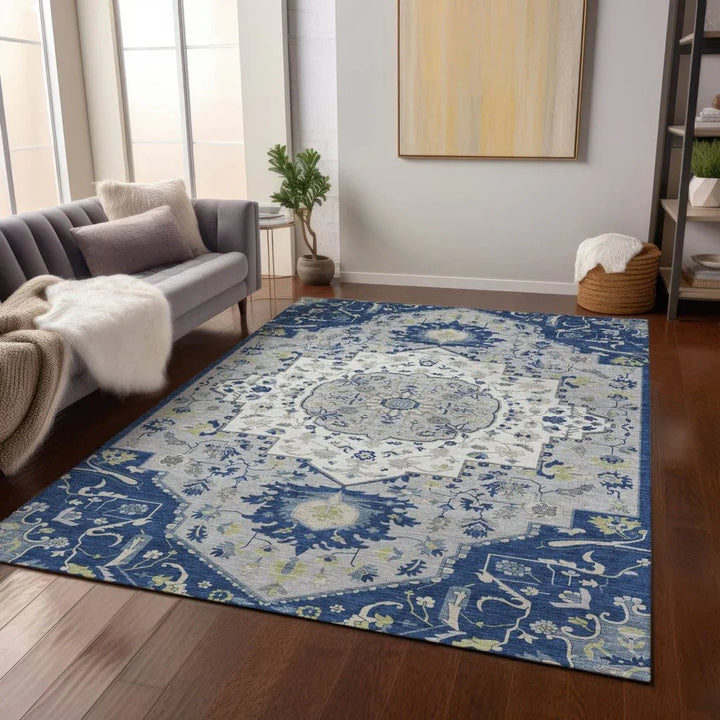 Lidia Blue Washable Indoor-Outdoor Rug-Outdoor Rugs-LOOMLAN Rugs-LOOMLAN