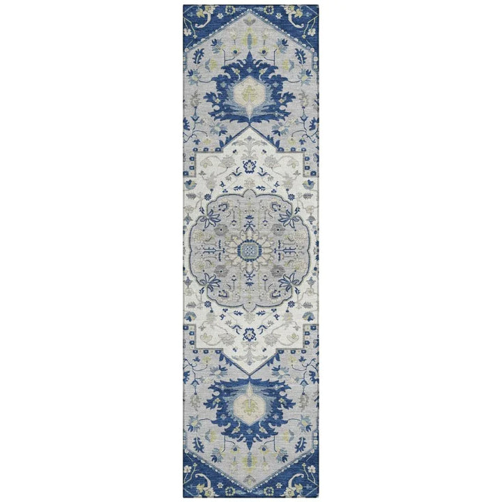 Lidia Blue Washable Indoor-Outdoor Rug-Outdoor Rugs-LOOMLAN Rugs-2'3" x 7'6"-LOOMLAN