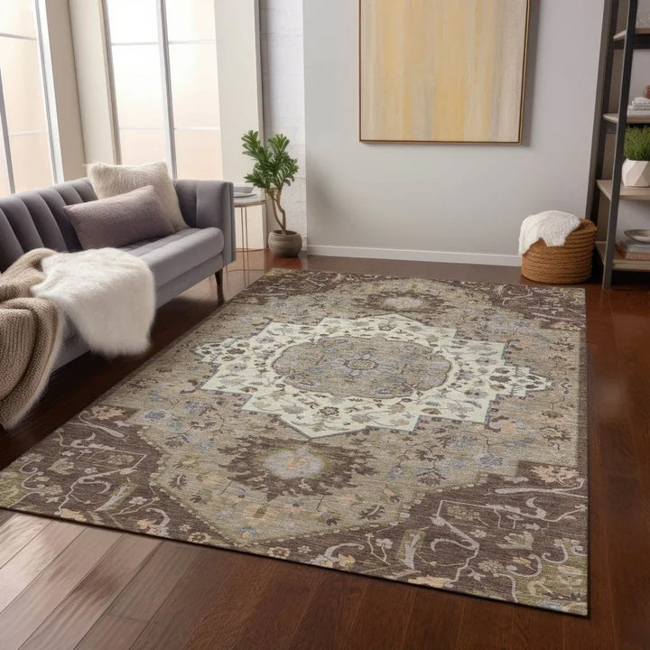 Lidia Chocolate Washable Indoor-Outdoor Rug-Outdoor Rugs-LOOMLAN Rugs-LOOMLAN
