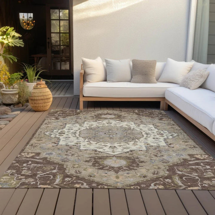 Lidia Chocolate Washable Indoor-Outdoor Rug-Outdoor Rugs-LOOMLAN Rugs-LOOMLAN