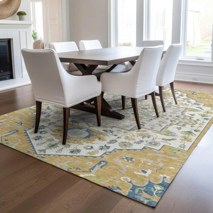 Lidia Gold Washable Indoor-Outdoor Rug-Outdoor Rugs-LOOMLAN Rugs-LOOMLAN