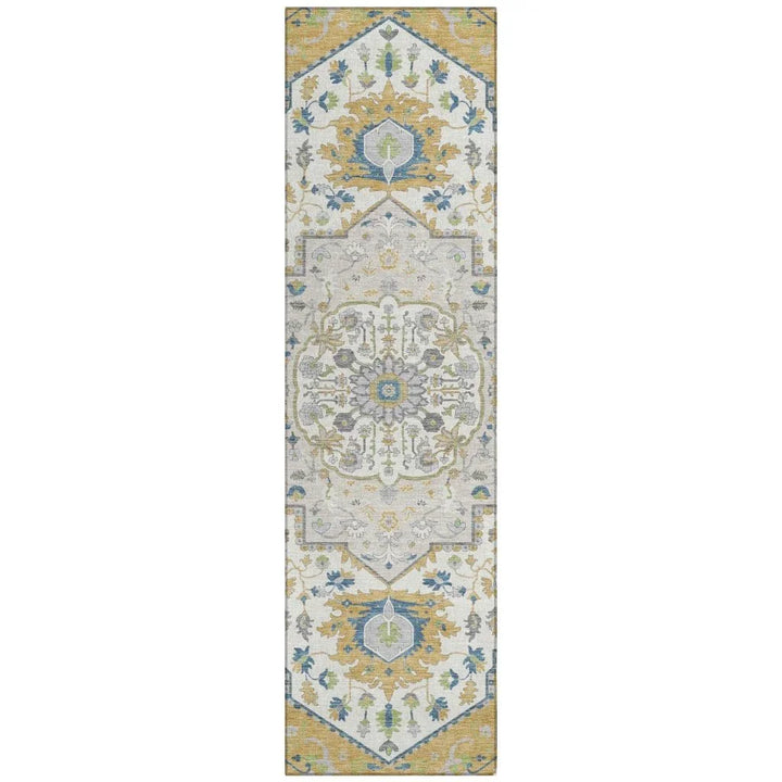 Lidia Gold Washable Indoor-Outdoor Rug-Outdoor Rugs-LOOMLAN Rugs-2'3" x 7'6"-LOOMLAN