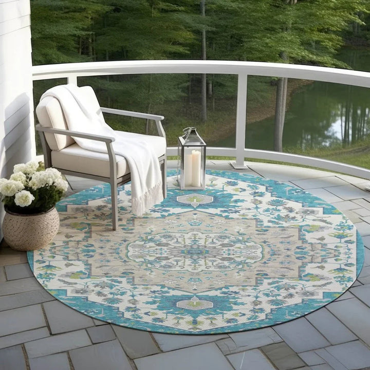 Lidia Teal Washable Indoor-Outdoor Rug-Outdoor Rugs-LOOMLAN Rugs-LOOMLAN