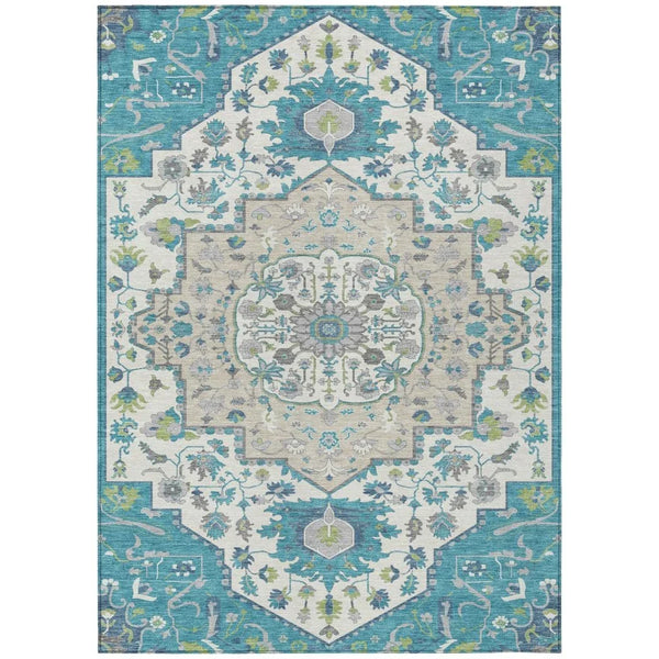 Lidia Teal Washable Indoor-Outdoor Rug-Outdoor Rugs-LOOMLAN Rugs-2'6" x 3'10"-LOOMLAN