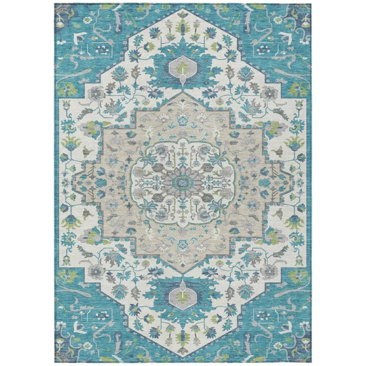 Lidia Teal Washable Indoor-Outdoor Rug-Outdoor Rugs-LOOMLAN Rugs-2'6" x 3'10"-LOOMLAN