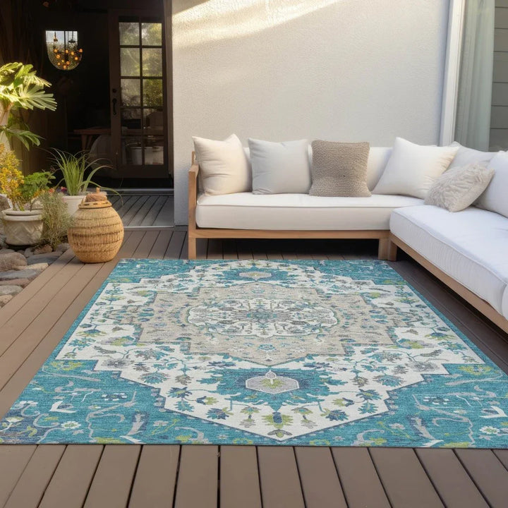 Lidia Teal Washable Indoor-Outdoor Rug-Outdoor Rugs-LOOMLAN Rugs-LOOMLAN