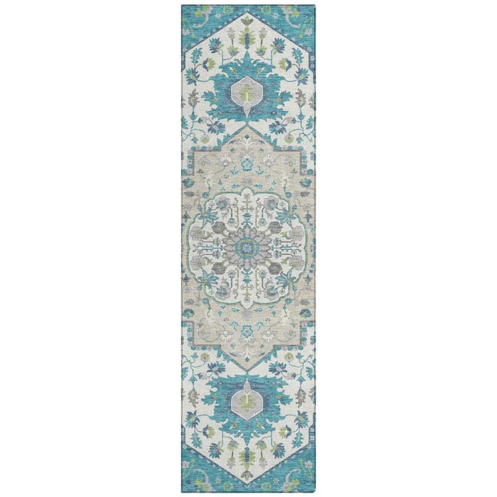 Lidia Teal Washable Indoor-Outdoor Rug-Outdoor Rugs-LOOMLAN Rugs-2'3" x 7'6"-LOOMLAN