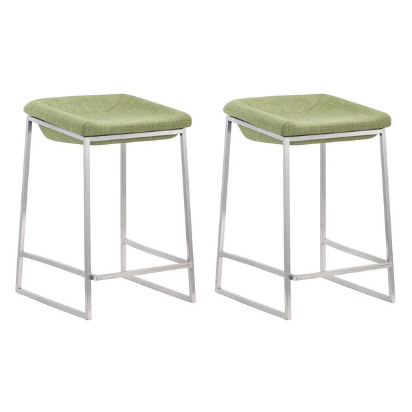Lids Counter Stool (Set of 2) Green Counter Stools LOOMLAN By Zuo Modern