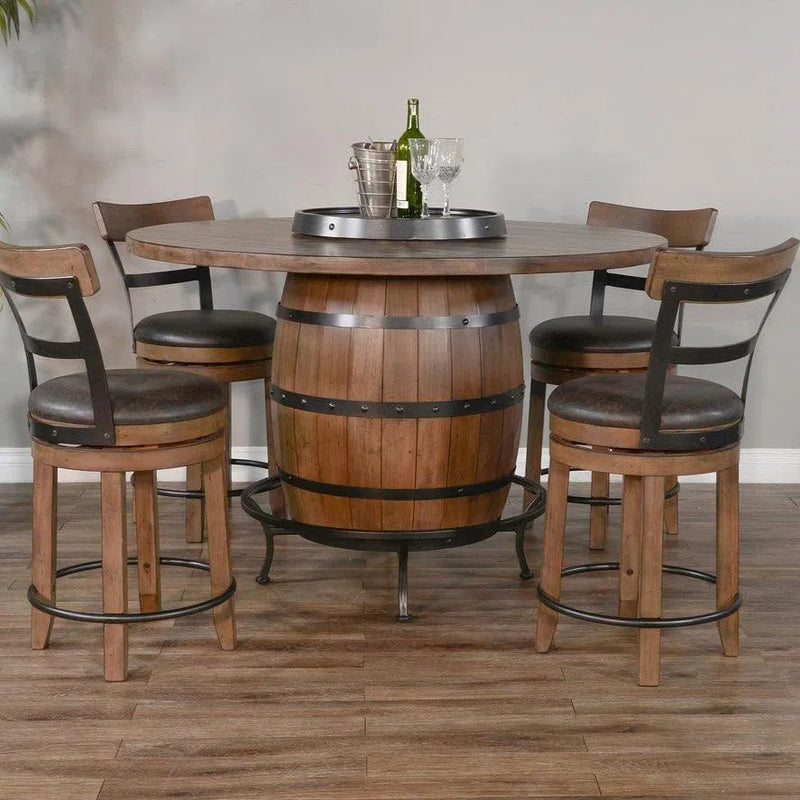 Light Brown Round 54" Barrel Pub Table With Barstools 5 PC Set Dining Table Sets LOOMLAN By Sunny D