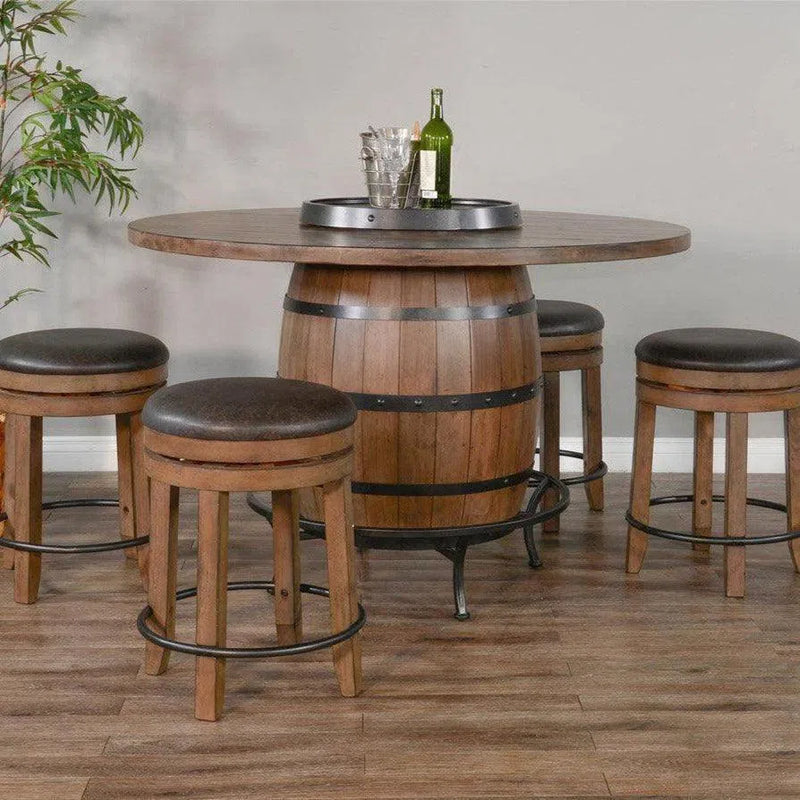 Light Brown Round 54" Barrel Pub Table With Stools 5 PC Set Dining Table Sets LOOMLAN By Sunny D