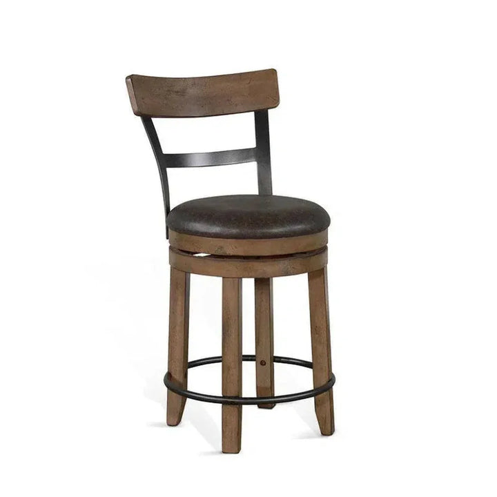 Light Brown Round Barrel Pub Table Barstools 5 PC Set-Dining Table Sets-Sunny D-LOOMLAN