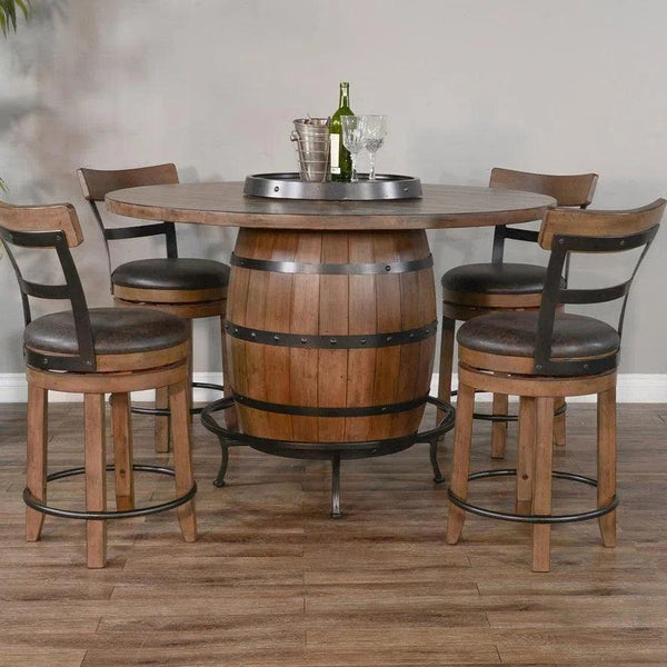 Light Brown Round Barrel Pub Table Barstools 5 PC Set