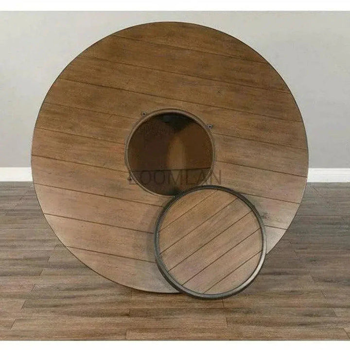 Light Brown Round Barrel Pub Table Barstools 5 PC Set-Dining Table Sets-Sunny D-LOOMLAN