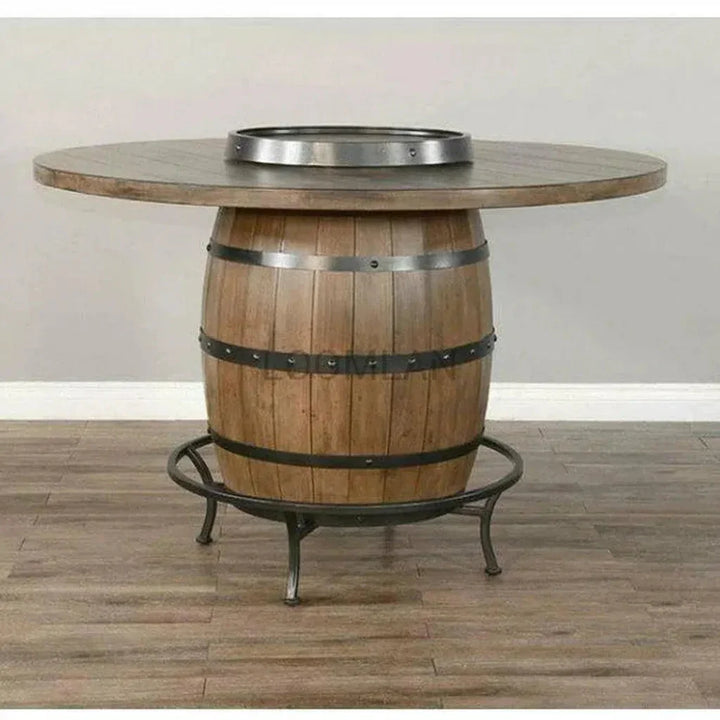 Light Brown Round Barrel Pub Table Barstools 5 PC Set-Dining Table Sets-Sunny D-LOOMLAN