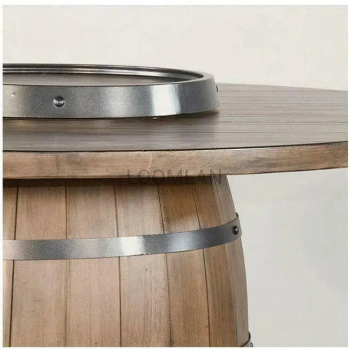 Light Brown Round Barrel Pub Table Barstools 5 PC Set-Dining Table Sets-Sunny D-LOOMLAN